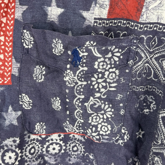 Polo Ralph Lauren Classic Fit American Flag Patchwork Viscose Camp Shirt Large - Picture 2 of 5